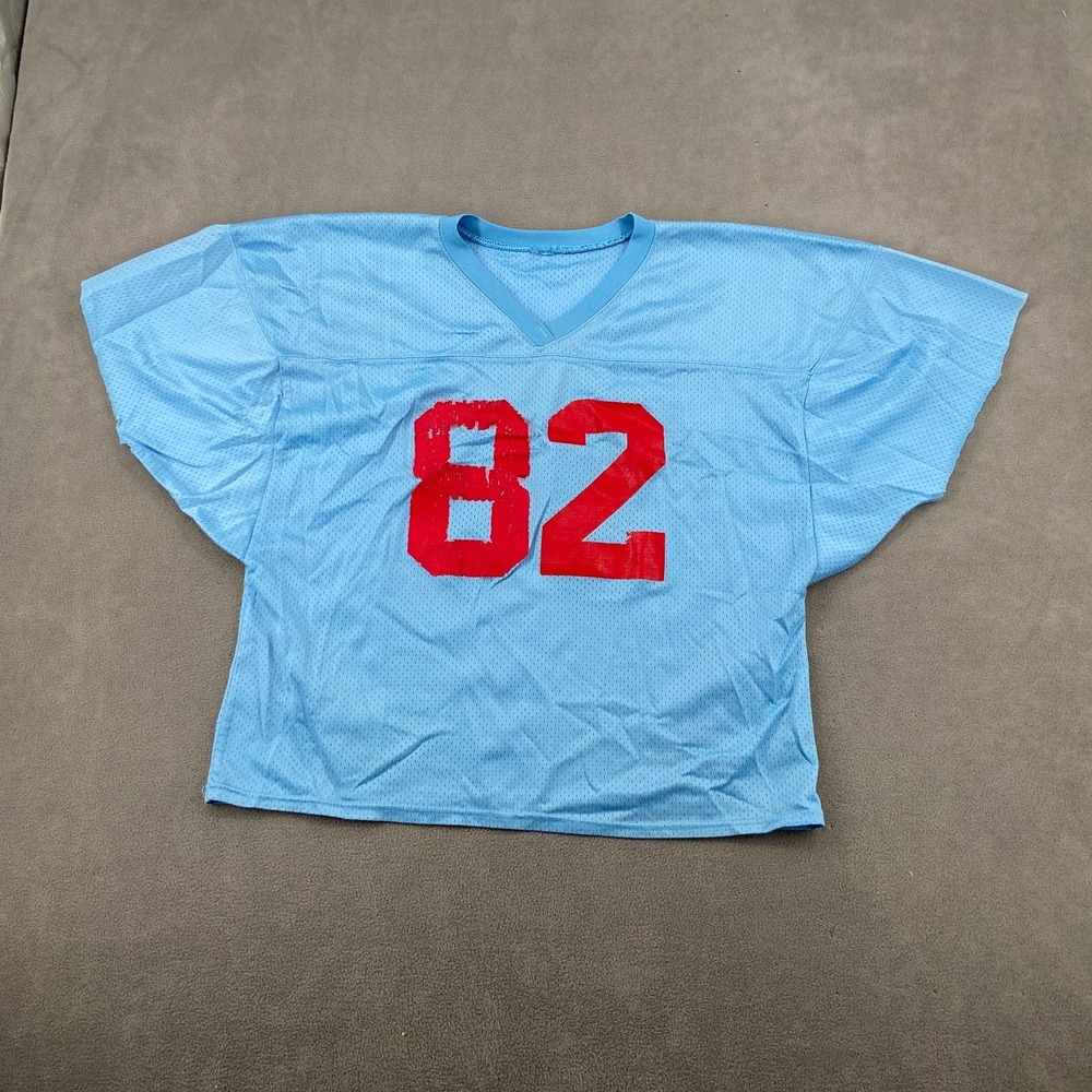 Womens Football Jersey Blue Mesh #82 Athletic Short Sleeve V Neck Athleisure